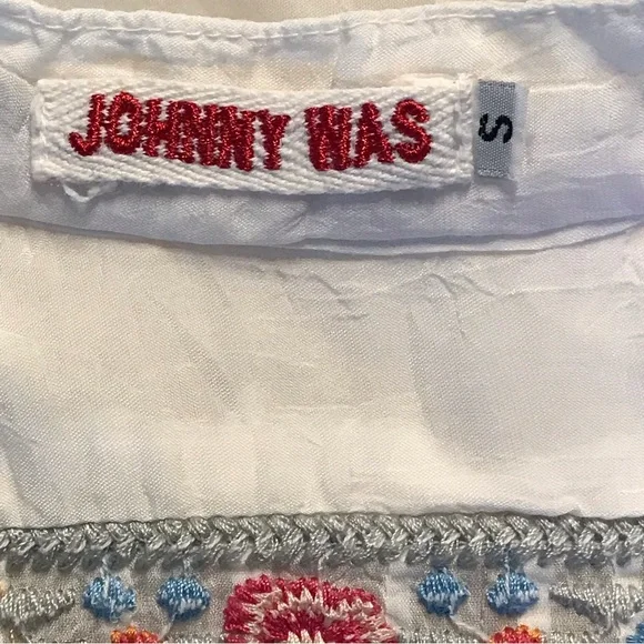 JOHNNY WAS White Rayon Tunic Blouse Top Colorful Floral EMBROIDERY Size Small - Picture 10 of 11